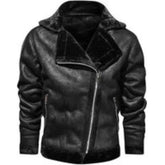 Men's Retro Outfit Bomber Rugged Black Real Sheepskin Leather Jacket